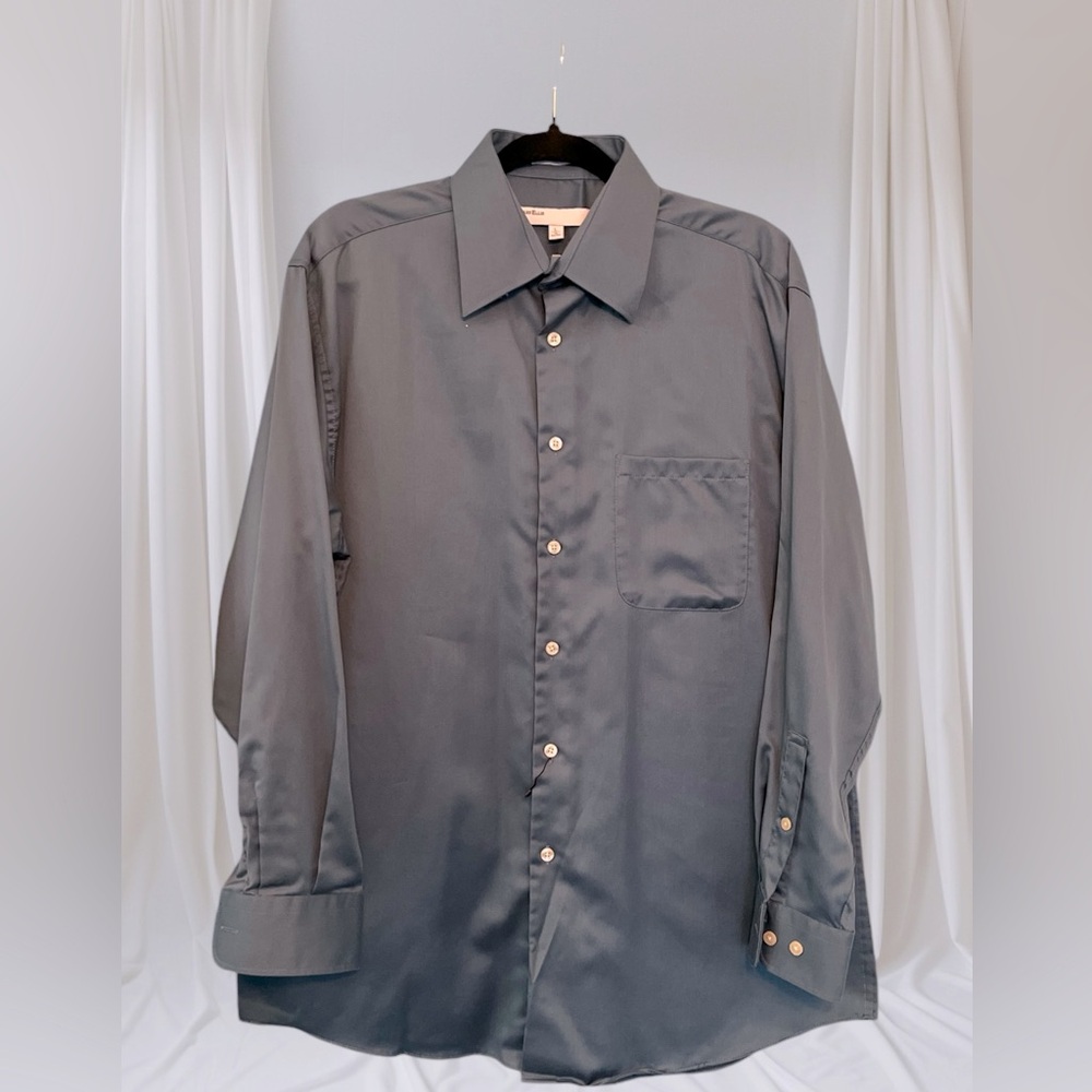 Perry Ellis Premium Collection Wrinkle-Free Charcoal Button-Up Shirt - S…